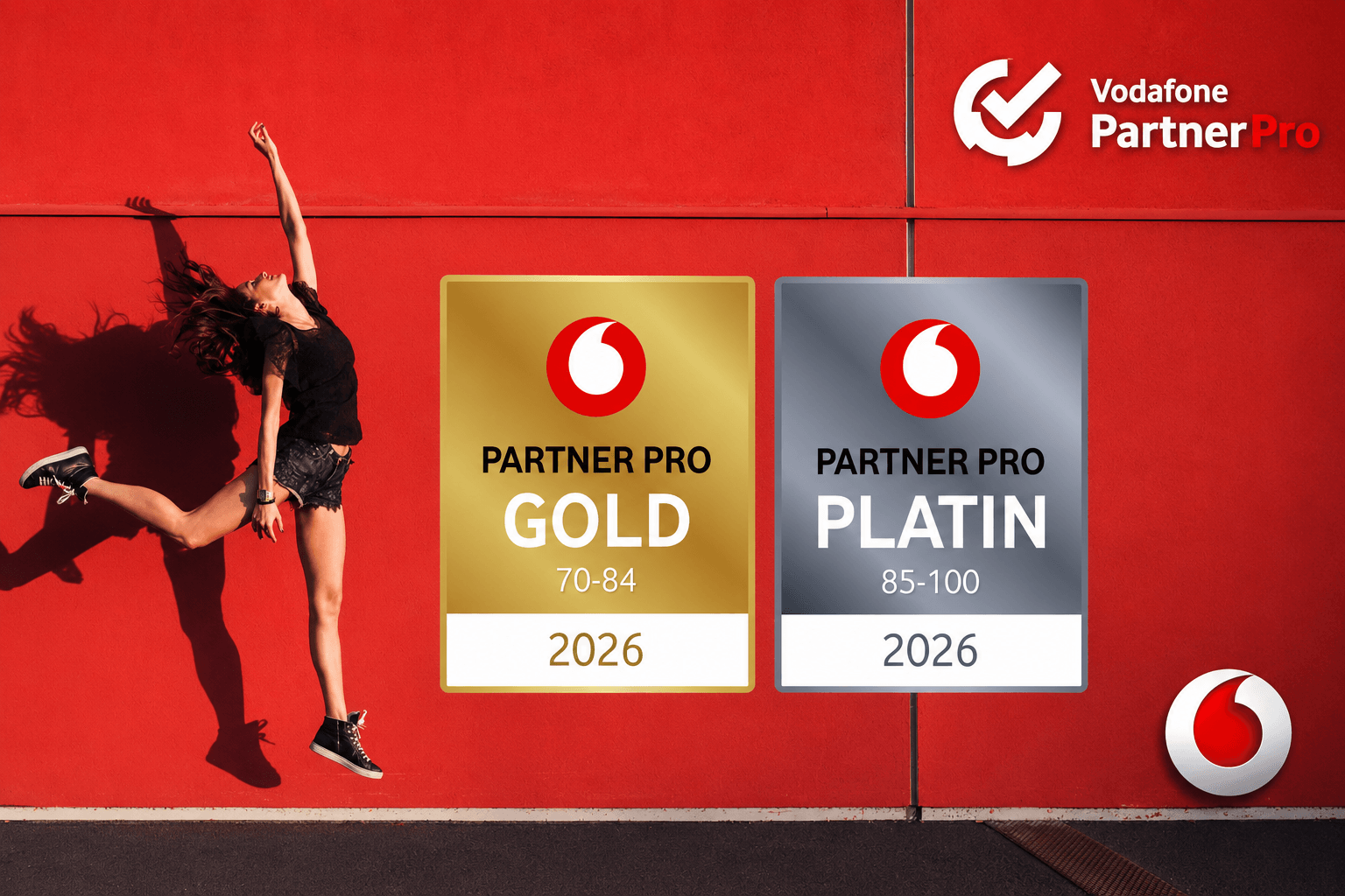 „Partner Pro Gold“ und „Partner Pro Platin“ von Vodafone, symbolisiert Partnerschaft und Leistung.