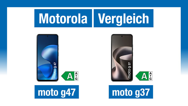 Vergleich der Motorola Smartphones moto g47 und moto g37, dargestellt mit Produktbildern und Kennzeichnungen.