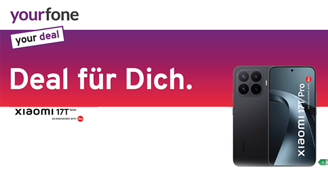 Deal für Dich: Yourfone präsentiert das Xiaomi 17T Pro Smartphone als Teil der aktuellen yourfone Deals im Juli 2026.