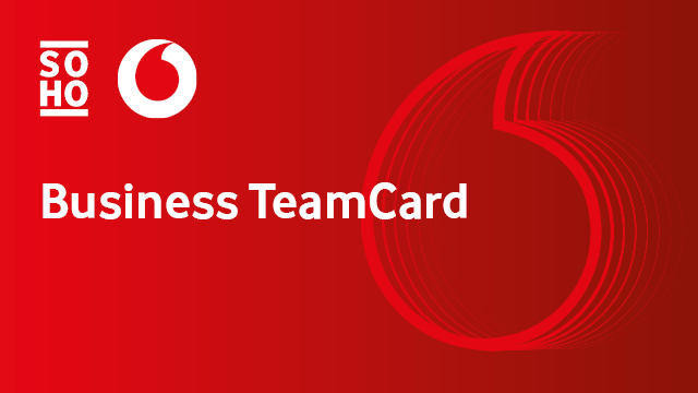 SOHO 100 € Wechselbonus und Festpreis Deal: Abbildung der Vodafone Business TeamCard auf rotem Hintergrund.