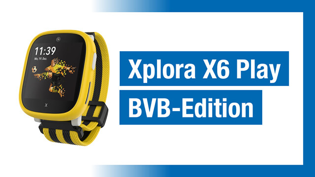 Xplora X6 Play BVB-Edition: Smartwatch für Kinder in Gelb mit BVB-Design, präsentiert von Brodos AG.