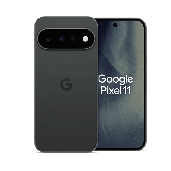 Google Pixel 11, Frontansicht mit Bildschirm und Rückseite, zeigt das Logo der Brodos AG für Mobilfunklösungen.