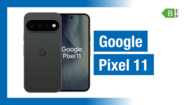 Google Pixel 11 in grau, frontal und rückseitig abgebildet, mit dem Logo der Brodos AG und dem Titel "Google Pixel 11".